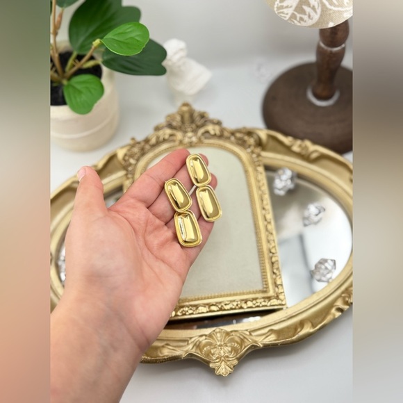 Bold Sculptural Gold Drop Earrings – Stainless Steel, PVD Real Gold Plated - Picture 12 of 12